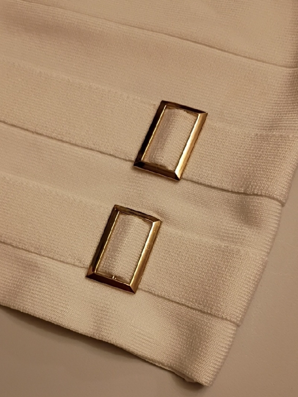 bebe White Bandage Mini Skirt  And Tank with Gold Buckle Accents - Picture 5 of 16